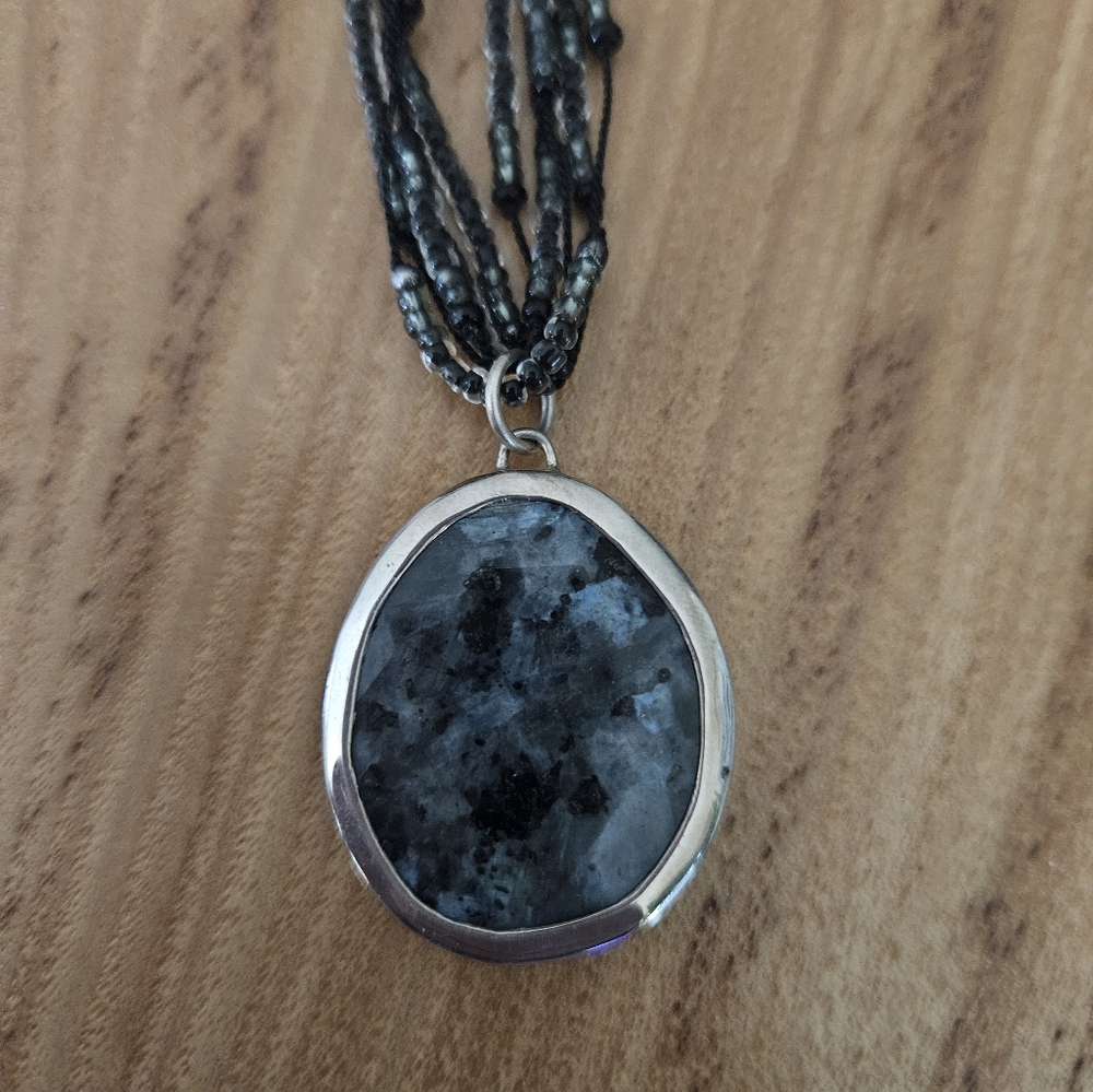 Silpada .925 Sterling Silver Glass bead five strand necklace with pendant - Picture 3 of 7